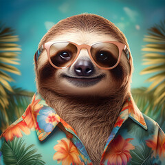 Funny Sloth in Hawaiian Shirt
