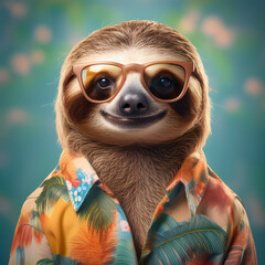Funny Sloth in Hawaiian Shirt