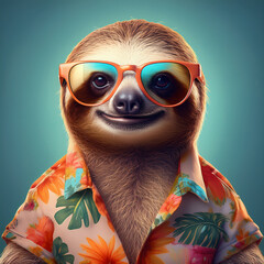 Funny Sloth in Hawaiian Shirt