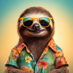 Funny Sloth in Hawaiian Shirt
