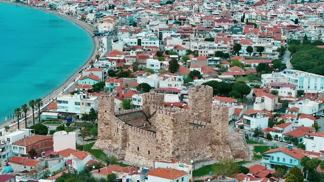 Izmir Candarli Castle - 4K video of Izmir Candarli Castle shot with drone - Candarli historical castle