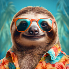 Funny Sloth in Hawaiian Shirt