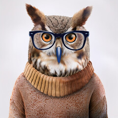Funny Owl in Glasses and Sweater
