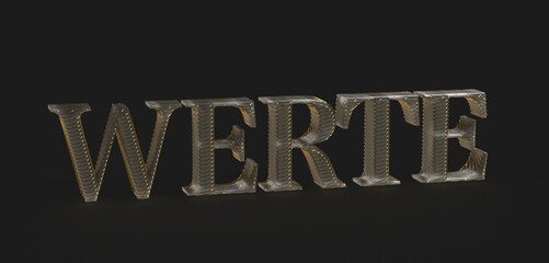 High-quality 3D rendering of the German word 'Werte' (values) in gold. Ideal for concepts of...
