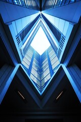 Fototapeta premium Unique architectural perspective showcases blue tones and geomet