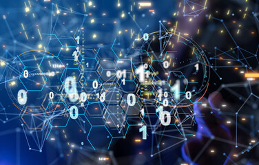 Neural network 3D illustration. Big data and cybersecurity
