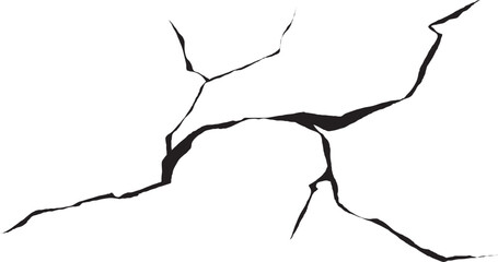 Cracked wall. Damage surface crack and fissure in ground, concrete, crevices from disaster silhouette breaks on land surface from earthquake isolated on white background. Broken ground	
