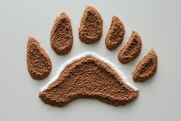 Brown Granular Paw Print on Light Gray Background