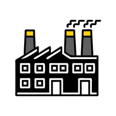 Manufacturing Plant with Multiple Chimneys and Smoke Icon Design