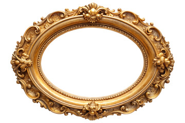 Antique golden oval gilded frame on transparent background