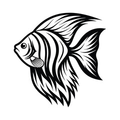 Angelfish Illustration. Fish, Pet, Outline. Black And White. Aquatic, Animal, Sea