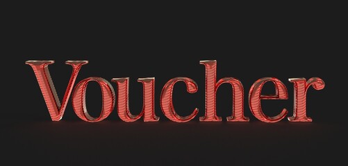 High-quality stock photo of red 3D text 'Voucher' on a black background. Ideal for marketing materials.