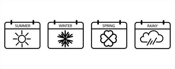Four seasons icon set: winter, spring, summer, rainly.