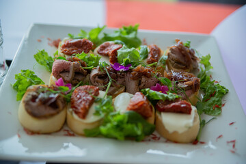 beautiful buffet birthday snacks burgers sandwiches tapas decoration of dishes