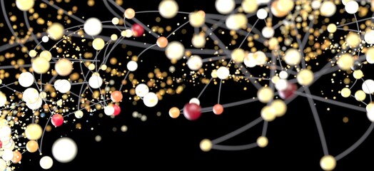 3D render of glowing spheres connected by lines, representing networks, connections, or data flow.