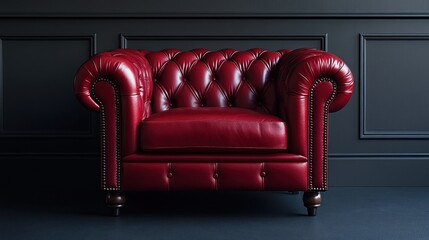 Red leather armchair in dark room (1)