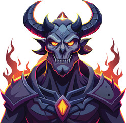 Powerful demon with horns and glowing eyes. Evil fantasy villain character for dark themes and RPG games.