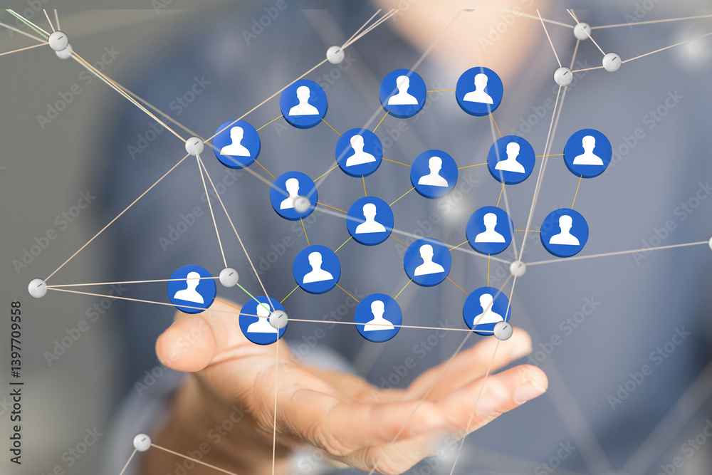 Aufkleber Global network. Blockchain. 3D illustration. Neural networks and artificial intelligence. Abstract