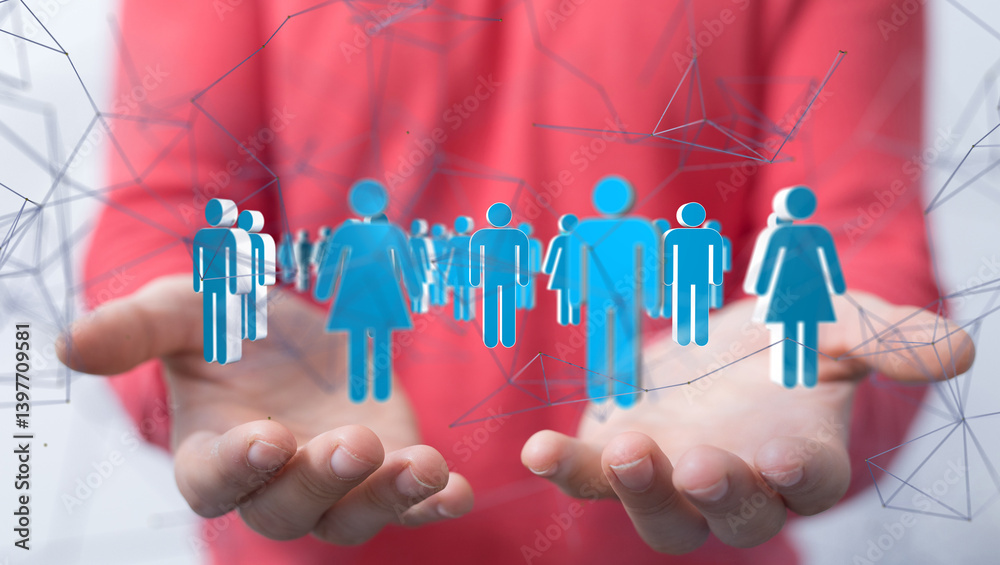 Poster Global network. Blockchain. 3D illustration. Neural networks and artificial intelligence. Abstract  - neural network exposure digital