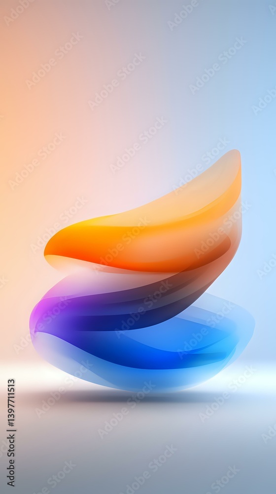 Poster abstract flowing gradient shapes in orange, purple and blue colors creating dynamic movement against