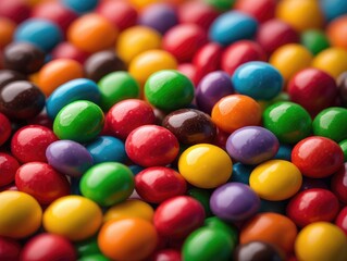 Obraz premium Colorful candy coated chocolate confections scattered on a surface in an artistic arrangement