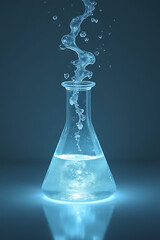 Bubbling chemical reaction laboratory science experiment dark environment close-up view