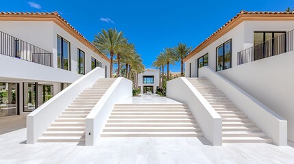 Fototapeta premium Modern luxury homes courtyard with elegant staircases