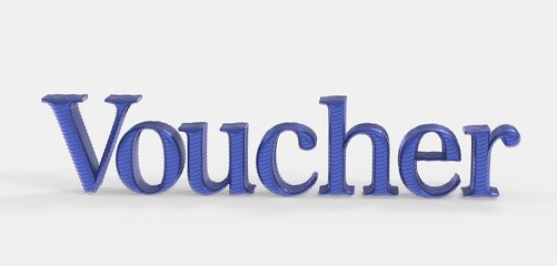 High-quality 3D render of the word Voucher in blue. Perfect for discount or promotion designs.