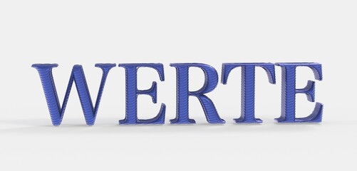 High-quality 3D rendering of the German word 'Werte' (Values), ideal for concepts of ethics, morals, and principles.