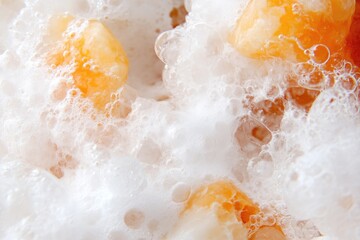 Frozen fruit in a foamy bath