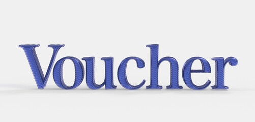 High-quality 3D rendered image of the word Voucher in blue. Ideal for marketing materials.