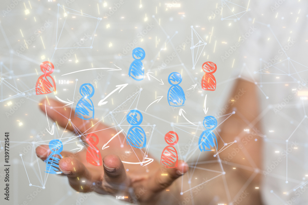 Fototapete Global network. Blockchain. 3D illustration. Neural networks and artificial intelligence. Abstract