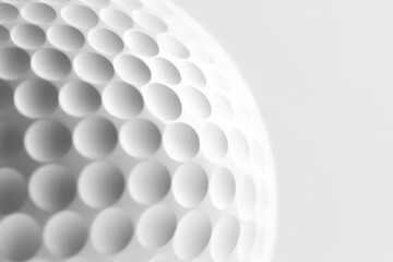 A close up macro shot of a golf ball highlighting its symmetrical spherical shape