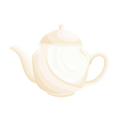 White Teapot Vector Illustration. Minimalist Cream Teapot. Elegant Ceramic Teapot – Soft Pastel Colors