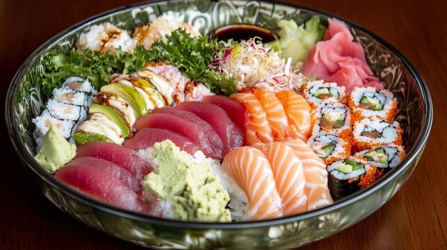 Large platter of assorted sushi
