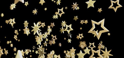 Abstract background with glittering gold stars falling on a black background. Perfect for festive designs.
