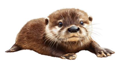 Playful otter pup exploring its environment in a natural habitat close-up perspective wildlife photography