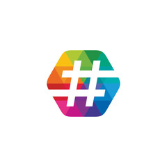 Hashtag Colorful Hexagon Logo design vector template isolated on white background
