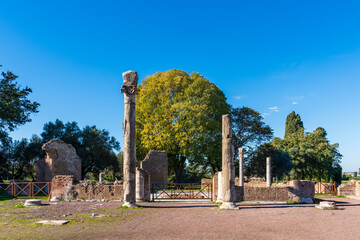 Fototapeta premium Foundations of ancient roman house viewed in Italy´s countryside