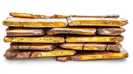 Stacked Gold Bars with Rustic Texture on a Clean White Background