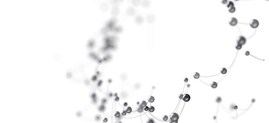 Modern, abstract background image featuring silver spheres connected by thin lines, ideal for technology or network concepts.