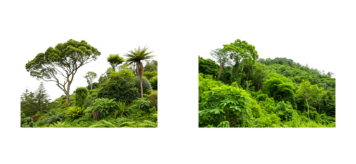 Exploring lush green forests nature trails scenic landscape serenity. Cut out png set