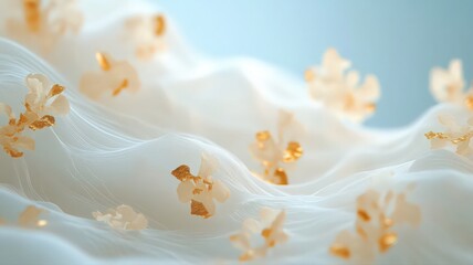 White Sheer Fabric With Gold Accents