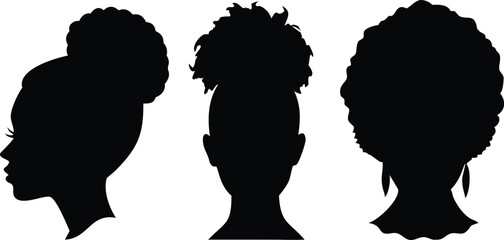 Afro Hair Silhouette Collection Diverse Black Women Hairstyles in Minimalist Style