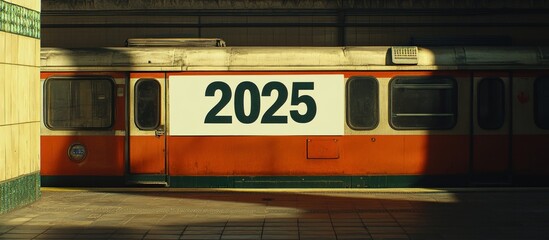 A vintage train car displaying the date 2025 inside the station