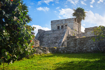 The ruins of a Maya Temple  in Tulum mayan archeological park, Tulum, Mexico
