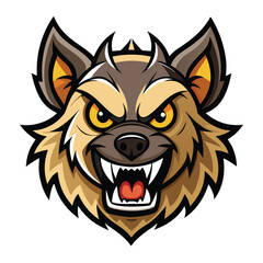 Cartoon Hyena Head with Angry Expression, Sharp Teeth, Yellow Eyes, & Bold Outline