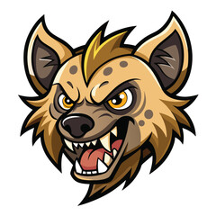 Cartoon Hyena Head with Angry Expression, Sharp Teeth, Spotted Fur, and Bold Black Outline