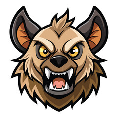 Cartoon Hyena Head with Sharp Teeth, Yellow Eyes, Brown and Black Outline, Aggressive Look