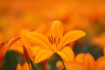 Fototapeta premium A stunning close-up of a yellow lily flower, symbolizing beauty and nature's delicate artistry.